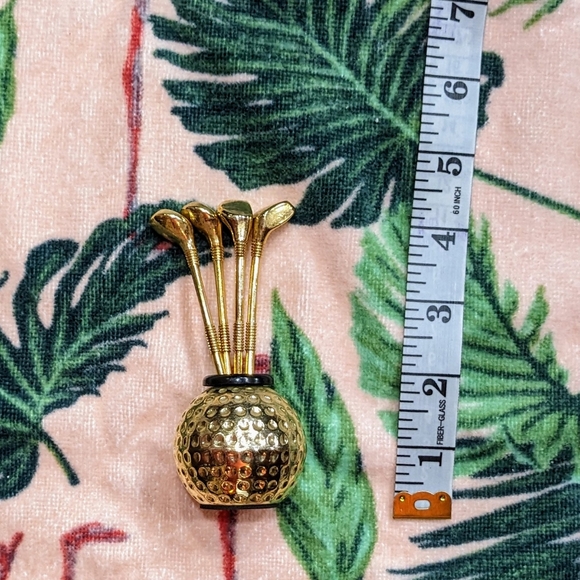 1960s Martini Pick Golf Ball Club Gold vintage cocktail bar MCM mod drink 60s - Picture 5 of 8
